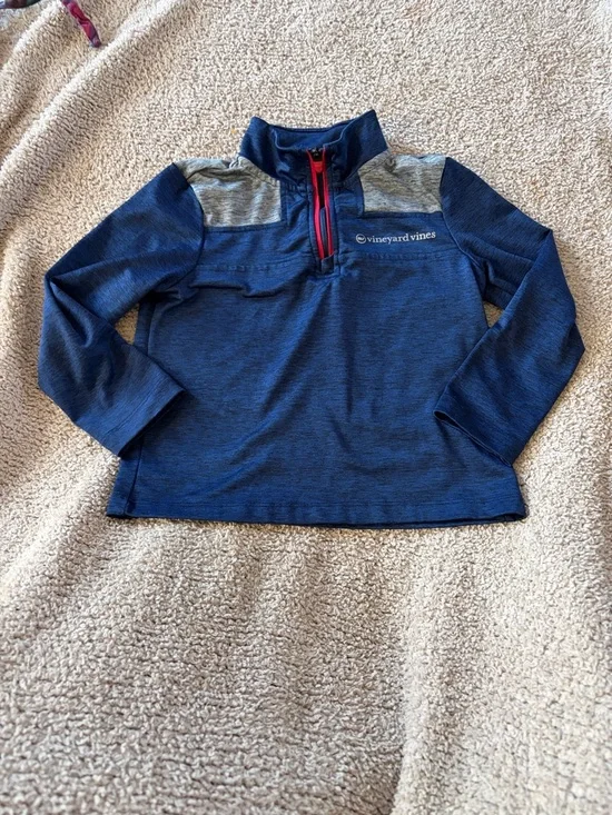 B61 3t Vineyard Vines Navy & Gray Quarter-Zip Hoodie with Red Zip - Picture 1 of 5